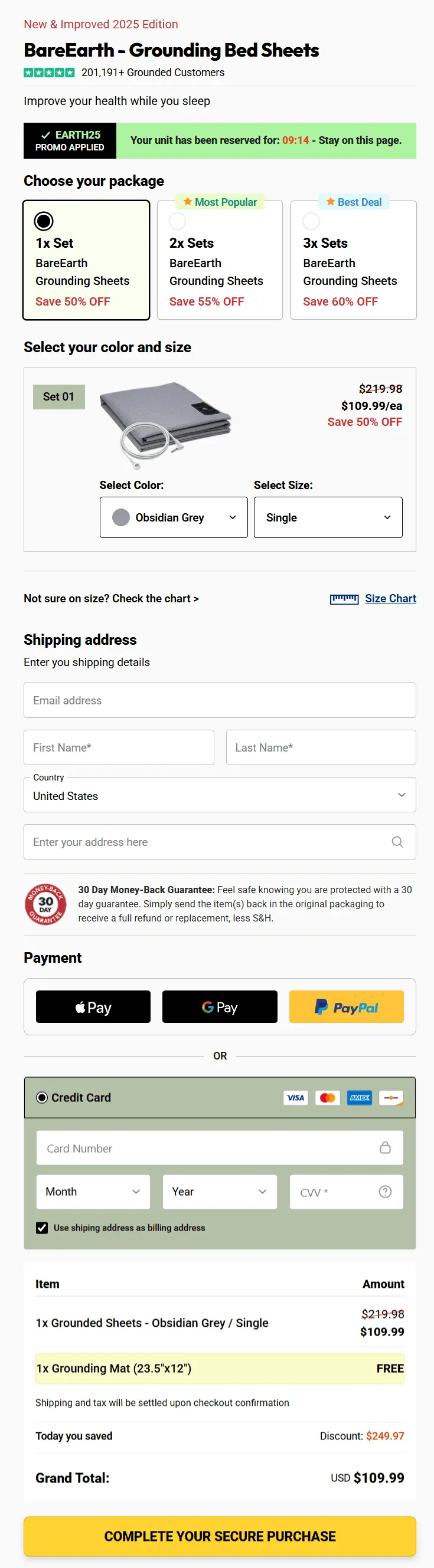 BareEarth Sheets secure checkout page